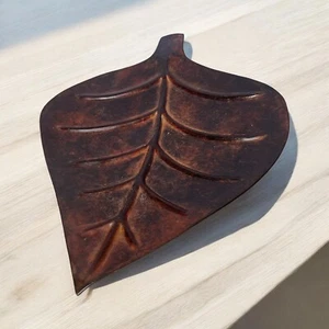 Leaf Tray Bronze Tone Metal Platter 3 Feet Trinket Plate Fall Decor Rustic 11.25 - Picture 1 of 13