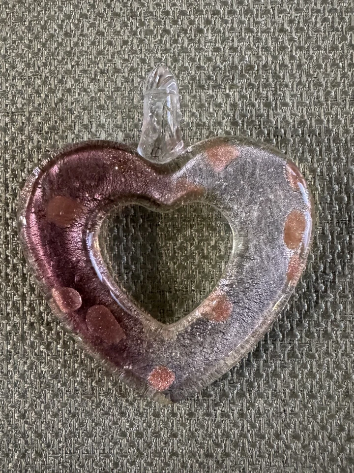 Colgante Corazón Murano Oro Rosa Blanco 2 Pulgadas Foto 1 de 4