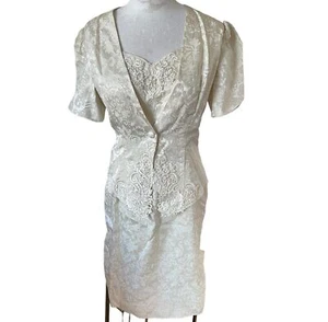 Scott McClintock Dress Party Bridal Jacquard Beaded Puff Short Sleeves Size 12 - Picture 1 of 23