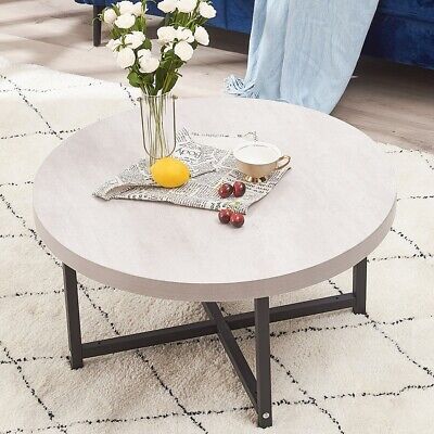 Round Coffee Table Industrial Style Table With Strong X Metal Frame Side Table • 48.36£