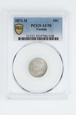 1871-H Canada Silver 10 Cents Victoria AU-50 PCGS Trends $700 Canadian - Image 1 of 4