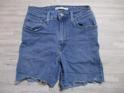 Levis 725 Shorts Womens W26 Blue Cut Off Raw Hem Jorts Stretch Festival Holiday - Image 1 of 4