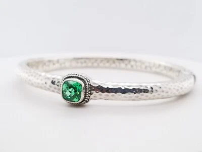 Artisan Collection of Bali Green Lab Created Sapphire Silver Bangle Bracelet  - Image 1 of 4
