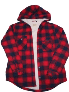 Chaqueta con Capucha Boston Traders Para Mujer Imitación Sherpa Forrada Roja/Negro A Cuadros - Pequeña - Imagen 1 de 15