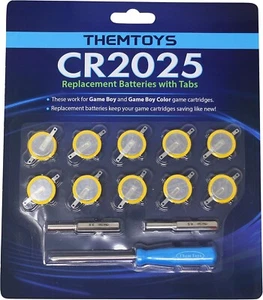 ThemToys Tabbed CR2025 Batteries 10-pack, 2025 Battery Gameboy Cartridge Battery - Picture 1 of 7