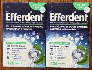 LOT OF 2 Efferdent Antibacterial Denture Cleanser Fresh & Clean Plus Mint 252tab - Picture 1 of 3