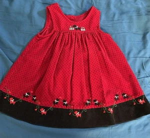 Vintage Samara rot Cord Blumen Hundekleid Mädchen Größe 24 Monate - Bild 1 von 6