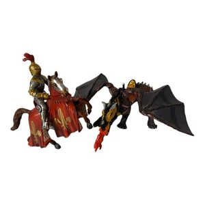 Papo Schleich Dragon of Darkness & Knight Figure Medieval War Horse Black Gold - Picture 1 of 20