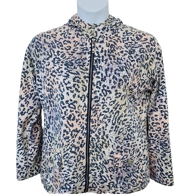 Chicos Weekends  2 Sweatshirt Woman Large Full Zip Hood Pockets Animal Print - Image 1 of 4