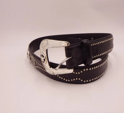 Tony Lama Black Leather Men's Belt Size 34 C40793 Studs With Stars - Image 1 of 4