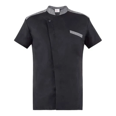 Giacca Cuoco Enea Nera Inserto Jeans a Manica Corta - GIBLOR'S - Pizzaiolo - Immagine 1 di 4