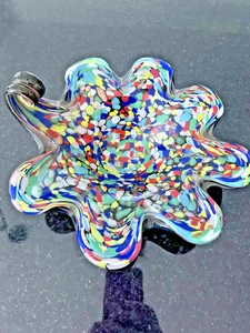 Cuenco de vidrio artístico de Murano confeti Millefiori 8" Italia borde con volantes con etiqueta original - Imagen 1 de 9