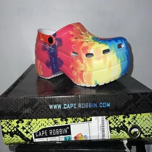 New! Cape Robbin Gardener-3 Chunky Platform Clogs Tie Dye Size 7 - Picture 1 of 4