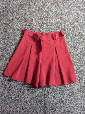 Claudie Pierlot Pleated Shorts Size 1 UK 8 Marylen Red Belted Scallop Hem - Image 1 of 4