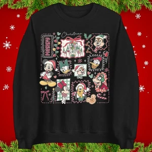 Disney Squad Christmas Jumper Cute Mickey Mouse Friends Festive Gift Jumper Top - Picture 1 of 8