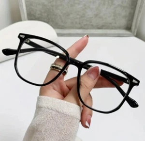 Oversized Cat Eye Square Frame Blue Light Blocking Womens Mens Black Glasses New - Picture 1 of 4