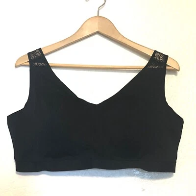 Breezies Lightly Padded Bra Plus Size 3X Black w/ Lace Back A468932 No Wire EUC - Image 1 of 4