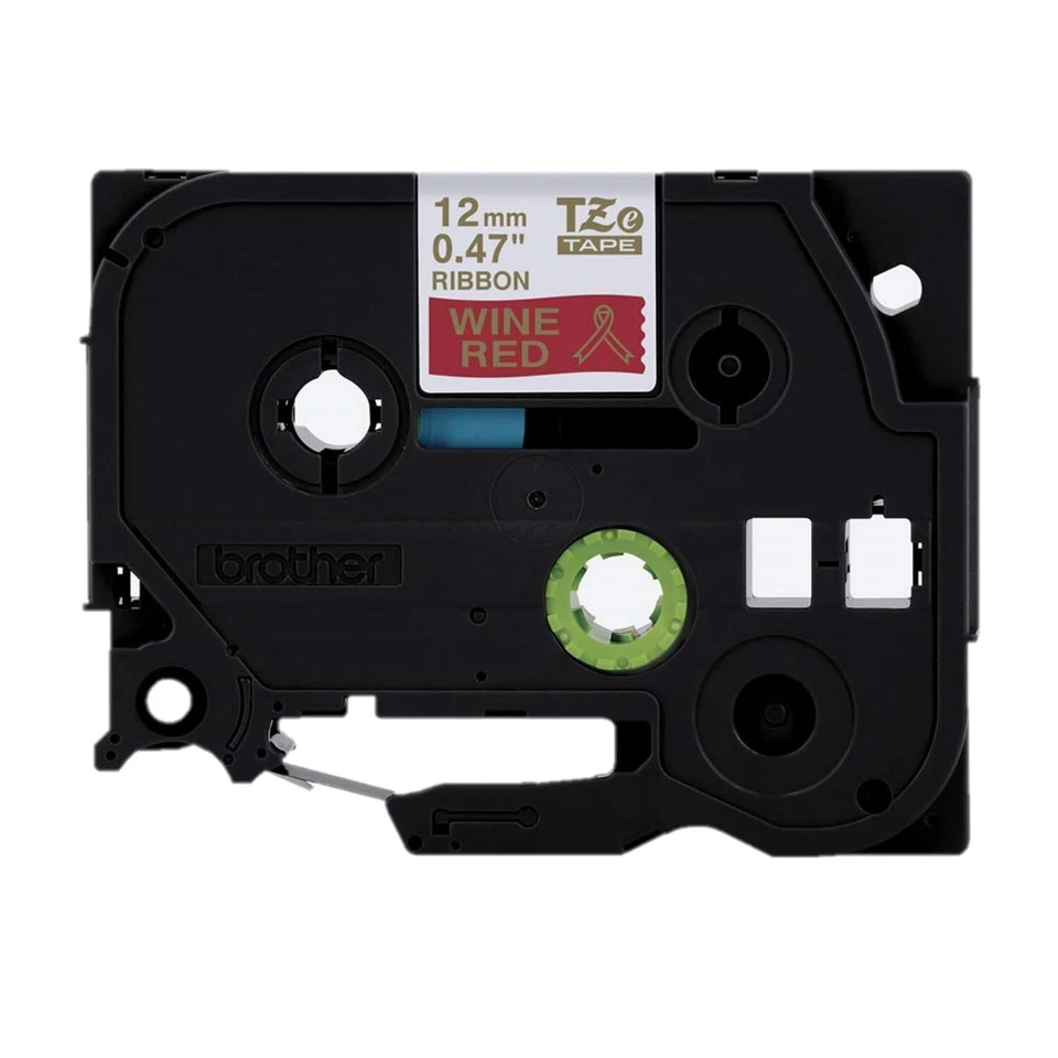 Brother P-touch Embellish Gold Print on Red Satin Ribbon