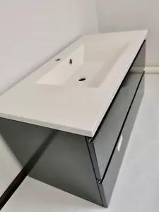 Washbasin mineral casting with base cabinet 102 cm, 2 extracts, 1020/505/515 mm - Picture 1 of 7