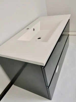 Waschtischmineralguss mit Unterschrank 102 cm, 2 Auszügen, 1020/505/515 mm - Bild 1 von 4