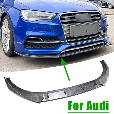 For Audi A3 S3 8V 2013-2016 Carbon Fiber Look Front Bumper Lip Chin Spoiler - Image 1 of 4