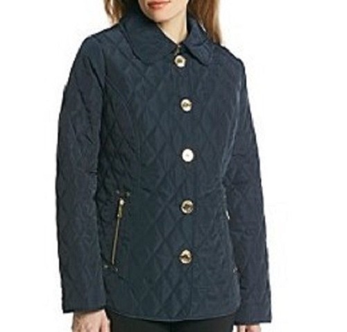 Nuovo donna designer blu navy Michael Kors bottoni anteriori trapuntato autunno primavera M