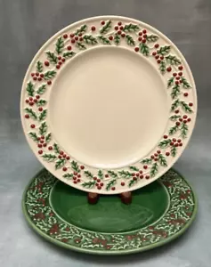 2er Set Speiseteller Sonoma Kohl’s Holly & Berries creme und grün - Bild 1 von 2