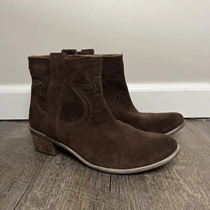 Lucky Brand Ankle Booties Womens Sz 9 Brown Suede Leather Western Pull On Casual - Picture 1 of 12