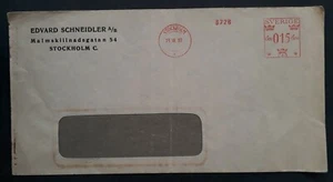 1937 Sweden Window Cover ties 15Ore Meter Cancel cd Stockholm - Bild 1 von 3