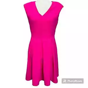 Willa Mini Dress Barbiecore Women’s M Neon Pink Sleeveless Pleated V-neck - Picture 1 of 9