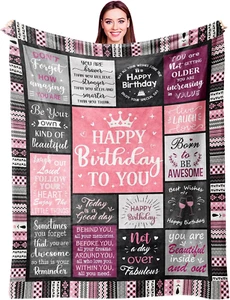 Birthday Gifts for Women Girls Throw Blanket 60"X50", Happy Birthday Decorations - Picture 1 of 12