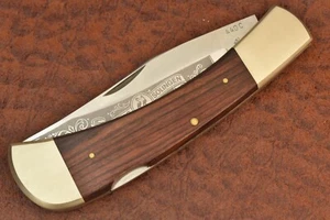 VINTAGE KISSING CRANE SOLINGEN GERMANY SMOOTH WOOD JUMBO LOCKBACK KNIFE (17806) - Picture 1 of 5