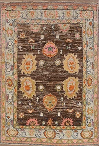 Vegetable Dye Traditional Oushak Turkish Area Rug Hand-Knotted Brown 6x8 ft - Picture 1 of 19