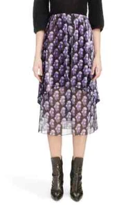 Chloé Purple Floral Print Layered Velvet & Chiffon Midi Slit Skirt US10, FR42 - Picture 1 of 13