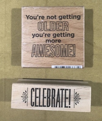 2 estampillas de madera de cumpleaños NO SOLO ENVEJECER de 2 recuerdos y estudio G Foto 1 de 4