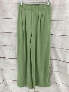 Z Supply Womens Mint Green Linen Blend Pocket Pleated Straight Leg Pants Large - Picture 1 of 9