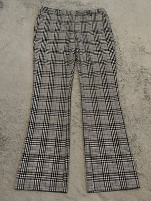 Calça social feminina New York & Company 10 de altura preta branca xadrez alargada carreira - Imagem 1 de 4
