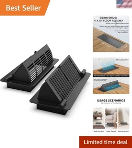2-in-1 verstellbare Lüftungsabweiser & Bodenbeläge für 4x10 Lüftungsschlitze - Schwarz, 2er Pack - Bild 1 von 9