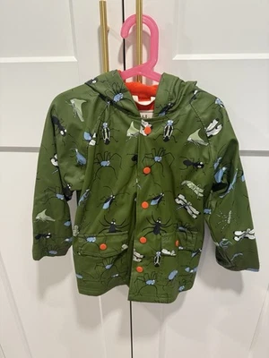 Abrigo de lluvia Hatley Space Bug Insects niños talla 5 verde naranja con botones a presión Foto 1 de 3