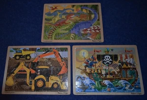 Lot 3 Malissa & Doug  Wooden Jigsaw Puzzles DINOSAURS, PIRATE ADVENTURE, DIGGERS - Picture 1 of 1
