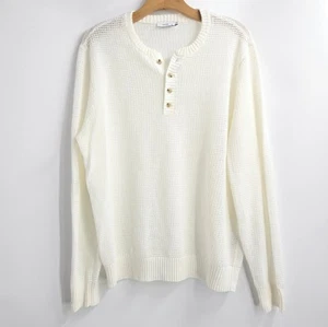 Onia Pullover Herren Large Weiß Leinen Henley Waffelstrick Langarm - Bild 1 von 12