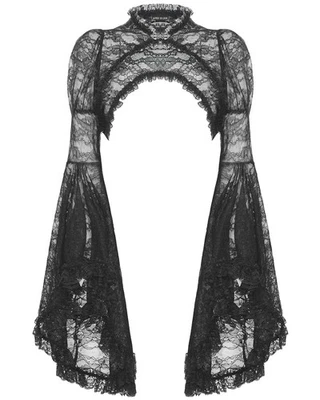 Dark In Love Womens Elegant Gothic Sheer Lace Flare Sleeve Bolero Shrug Black - Image 1 of 4
