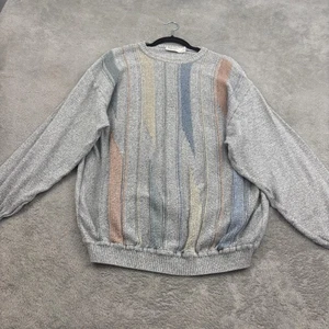 St. Croix Knits Sweater Mens XL Gray Pullover Geometric Crewneck 90s Textured - Picture 1 of 14