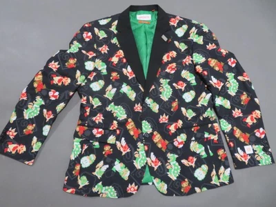 Opposuits Blazer 男式 48 黑色超级马里奥任天堂 8 位打印双扣派对 — 第 1/4 张图片