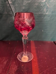 Vintage Cranberry Cordial/Mini Weinglas geschliffen auf klarem Bleikristall 4 3/4" Deutsch  - Bild 1 von 24