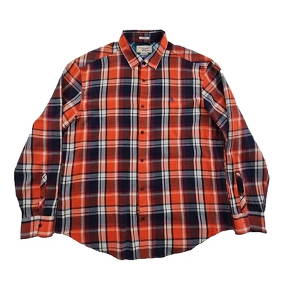 Original Penguin Flannel Shirt Men's XL Orange Blue White Plaid EUC Long Sleeve - Image 1 of 4
