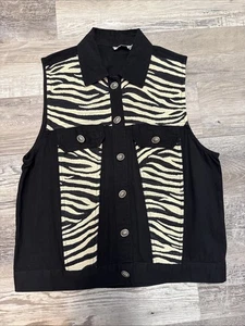 Vintage 90s Shelly & Arnold Zebra Western Concho Buttons Boho Vest M - Picture 1 of 7