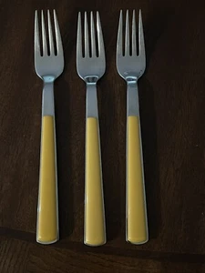 WMF Cromargan Cortina Yellow Gold 3 Dinner Forks 7.5" Stainless Plastic Flatware - Picture 1 of 3
