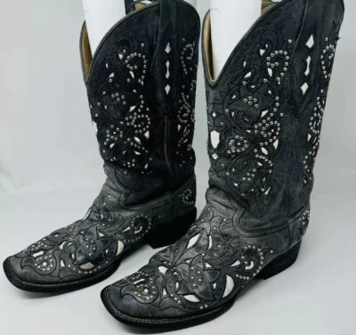 Corral Vintage-Women’s Gray Inlay Square Toe Western Boots-A 1147 Size 10M - Image 1 of 4
