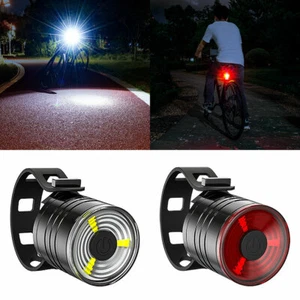 5LED Warning Bicycle Bike Lights Rechargeable Front Rear Light Waterproof BK - Picture 1 of 22